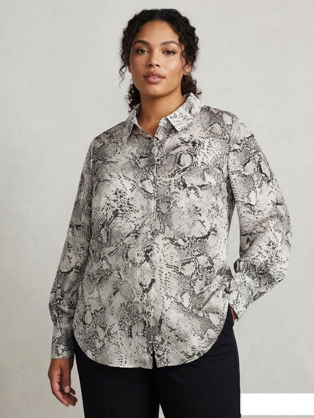 Calvin Klein Snakeskin Button Up Shirt Blouse Top Chiffon Lined Gray Plus 1X nwt